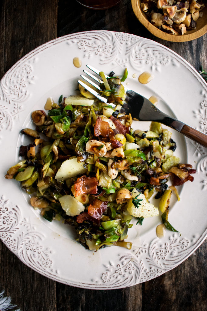 Shaved Brussels Sprouts with Bacon & Cider Syrup