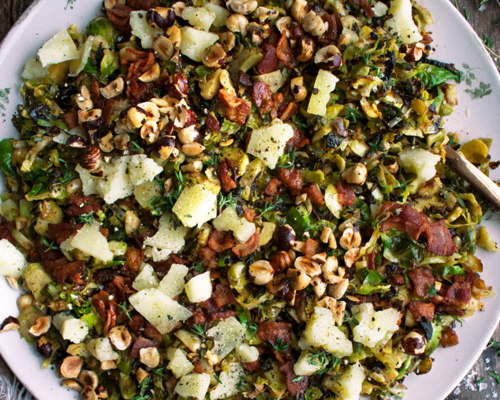 Shaved Brussels Sprouts with Bacon & Cider Syrup