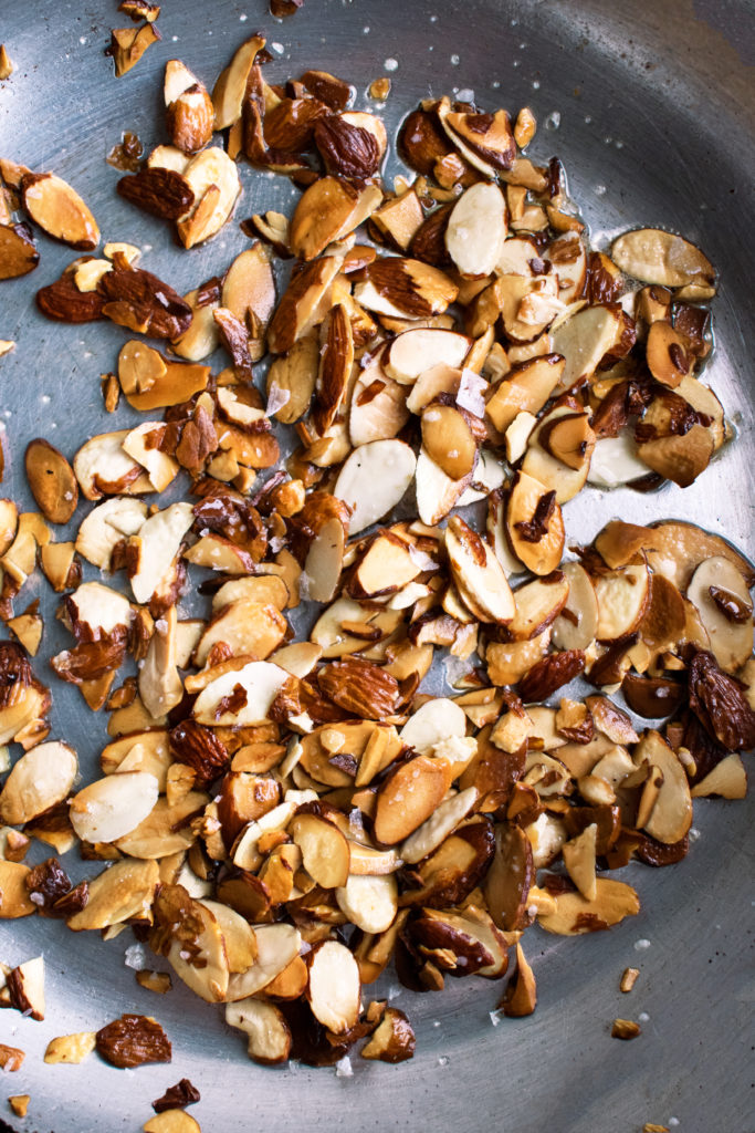 toasted almonds in a skillet