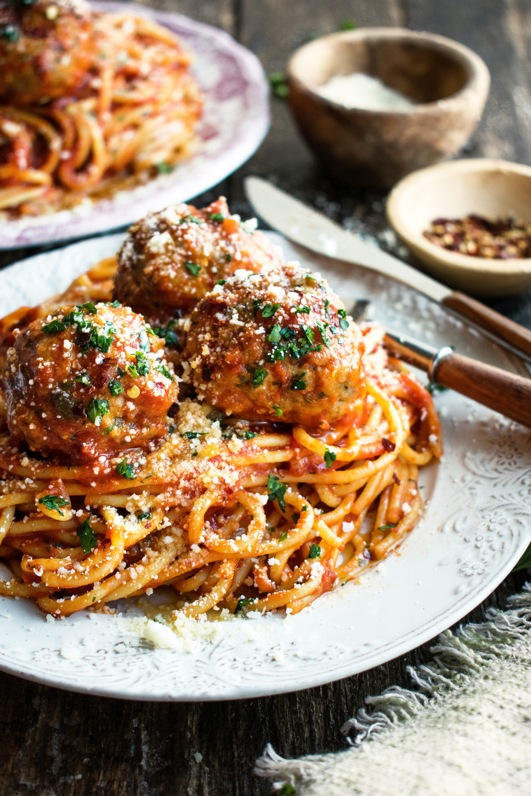 Spaghetti &amp; Meatballs with Spicy Tomato Sauce - The Original Dish