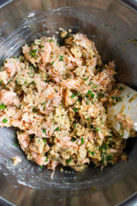 salmon cake mixture in a bowl