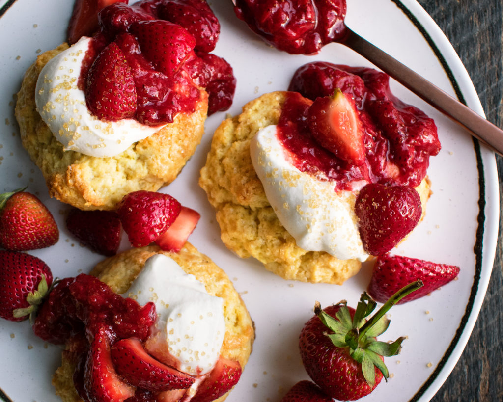 Brown Sugar Strawberry Shortcakes on a plate