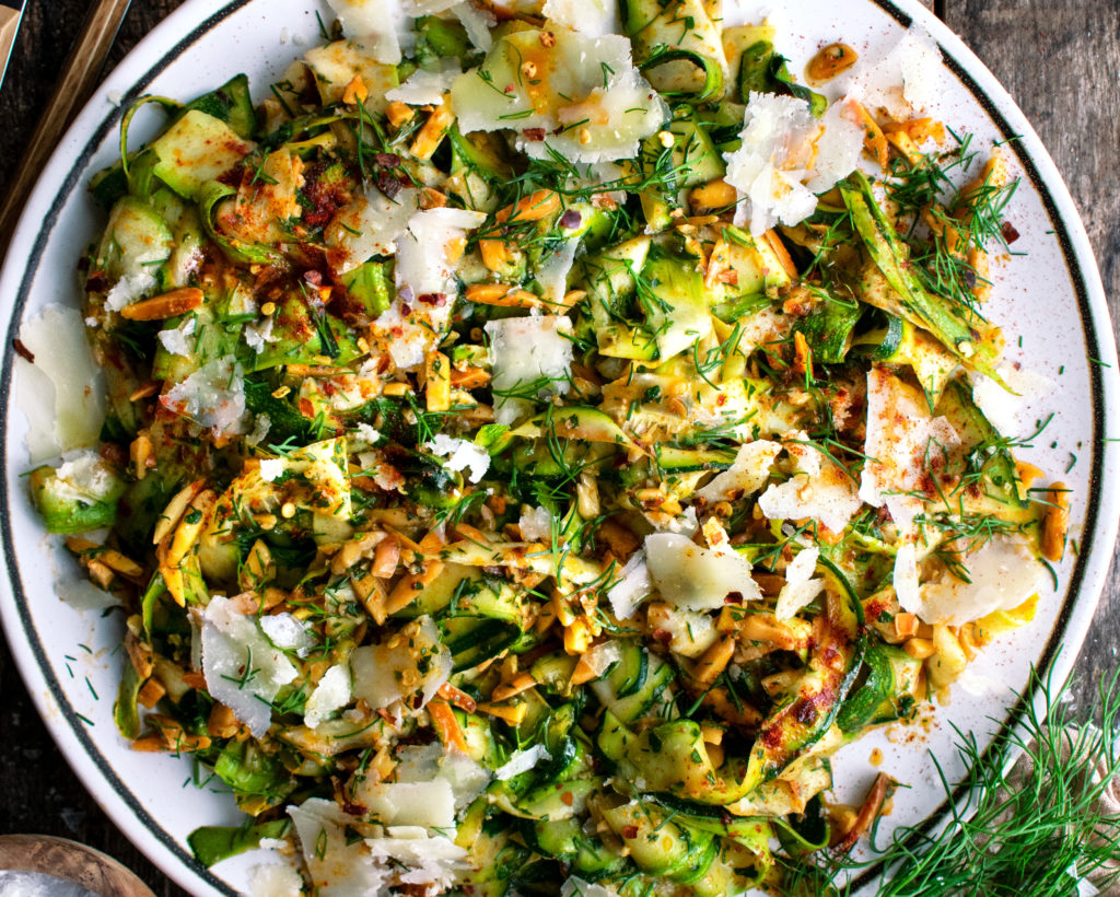 finished plate of Shaved Zucchini Salad