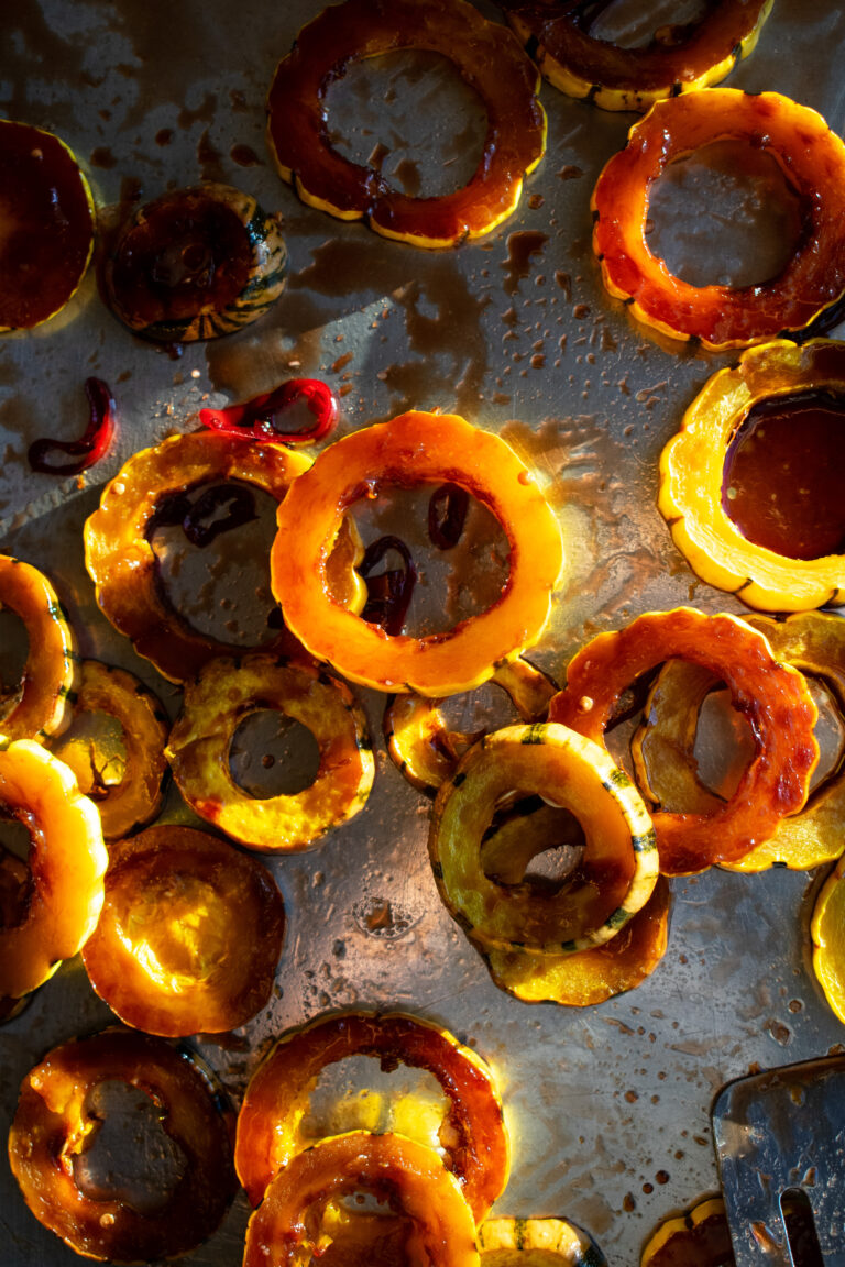 Pomegranate Glazed Delicata Squash with Feta & Pistachios The
