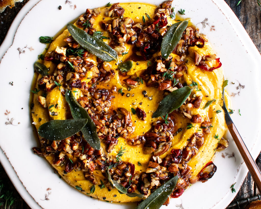 Roasted Honeynut Squash Feta Dip on a plate