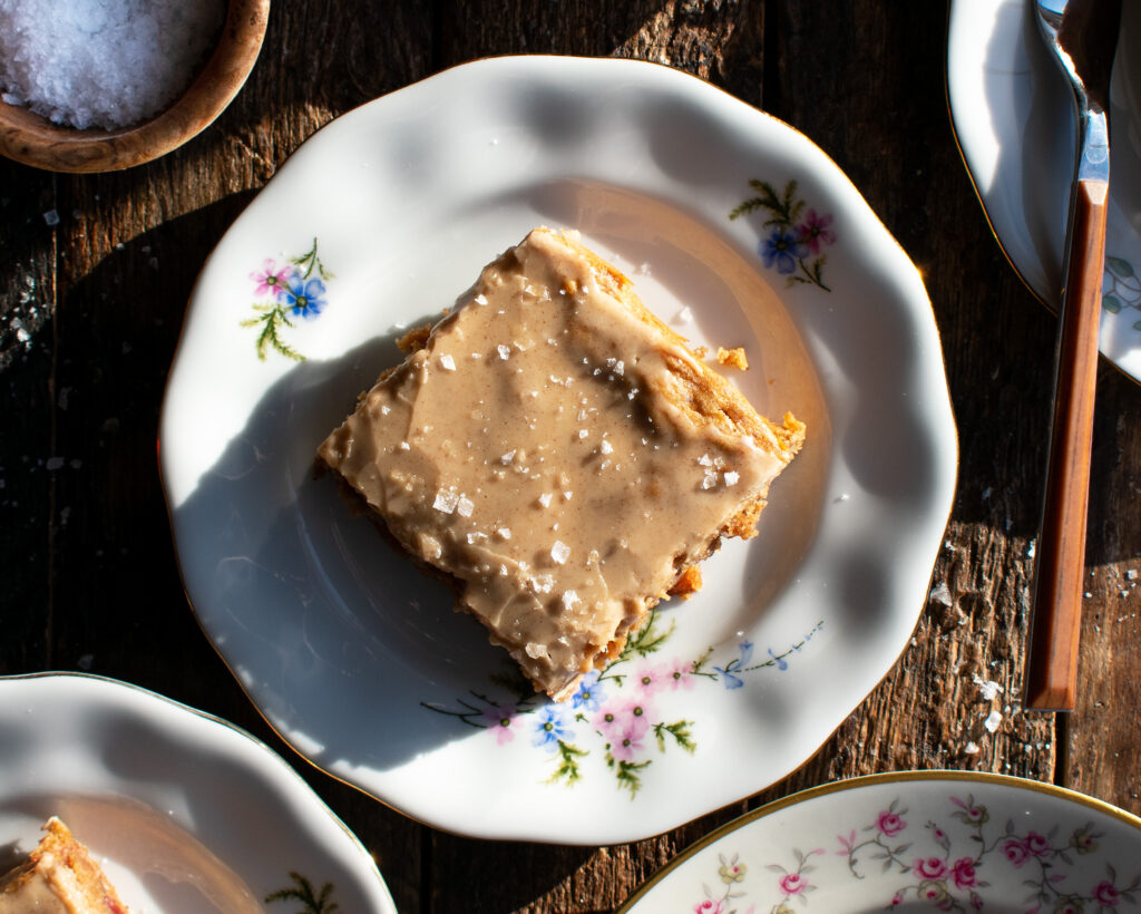 one Spiced Apple Pecan Blondie on a plate