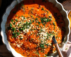 a bowl of spicy tomato soup