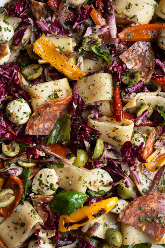 an up-close shot of Italian Pasta Salad