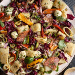 a large platter of Italian Pasta Salad