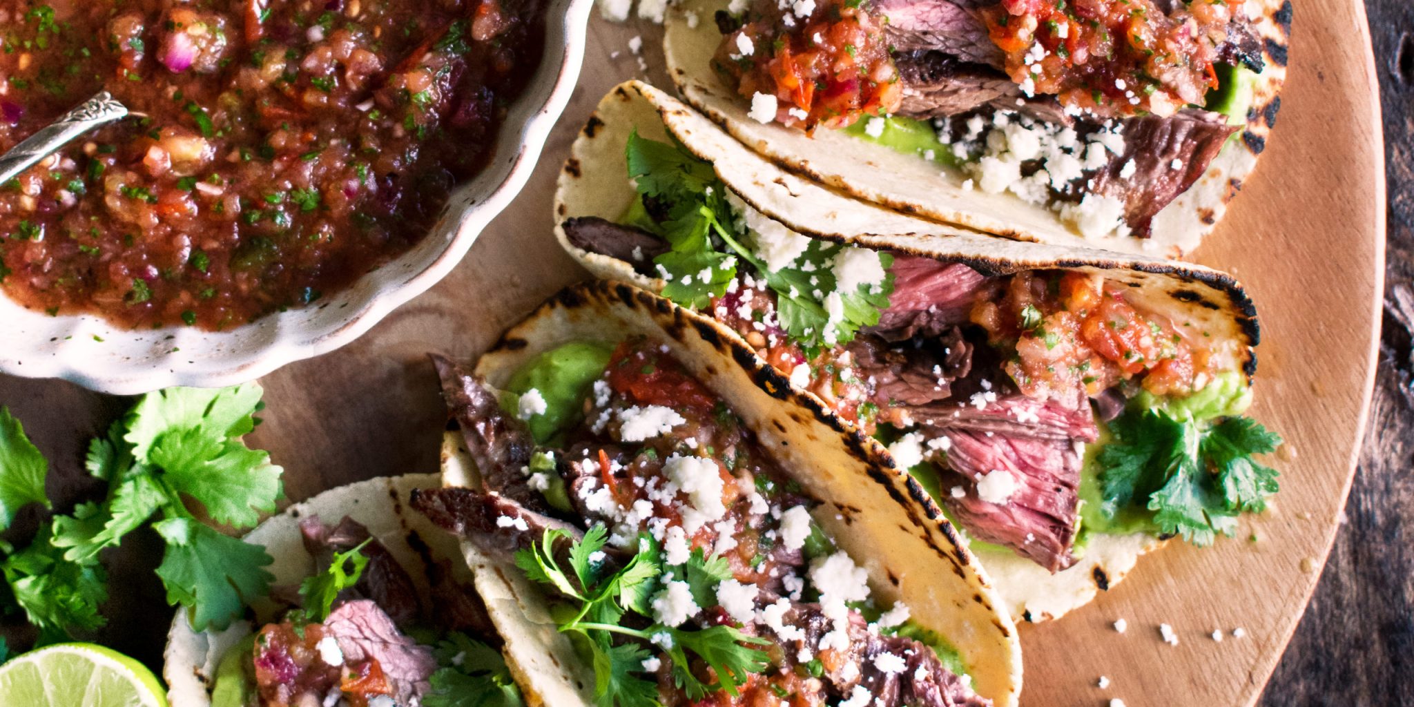 Skirt Steak Tacos with Charred Tomato Salsa